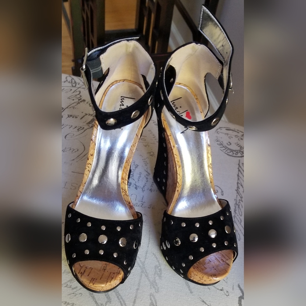 Luichiny Black and Silver Studded Wedges - Picture 3 of 4